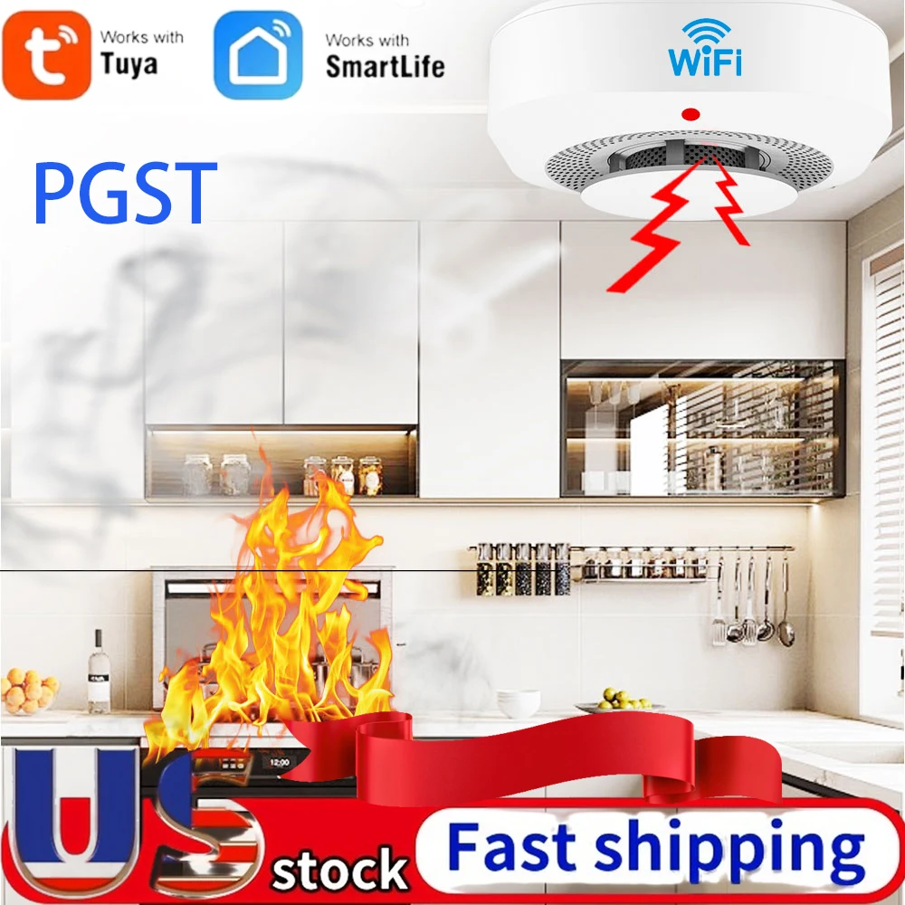 

Tuya Wifi Smoke Detector Sensor 90DB Alarm Fire Smart Smoke Detector Wifi Fire Protection Home Security Alarm Smart Life APP
