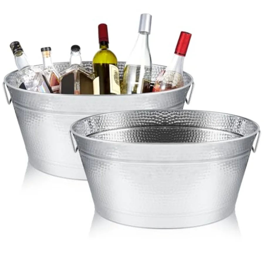 

2 шт. 24-квартовые (6-галлонные) овальные ведерки для напитков из кованой нержавеющей стали, сверхпрочные, большие, для льда и напитков, для бара