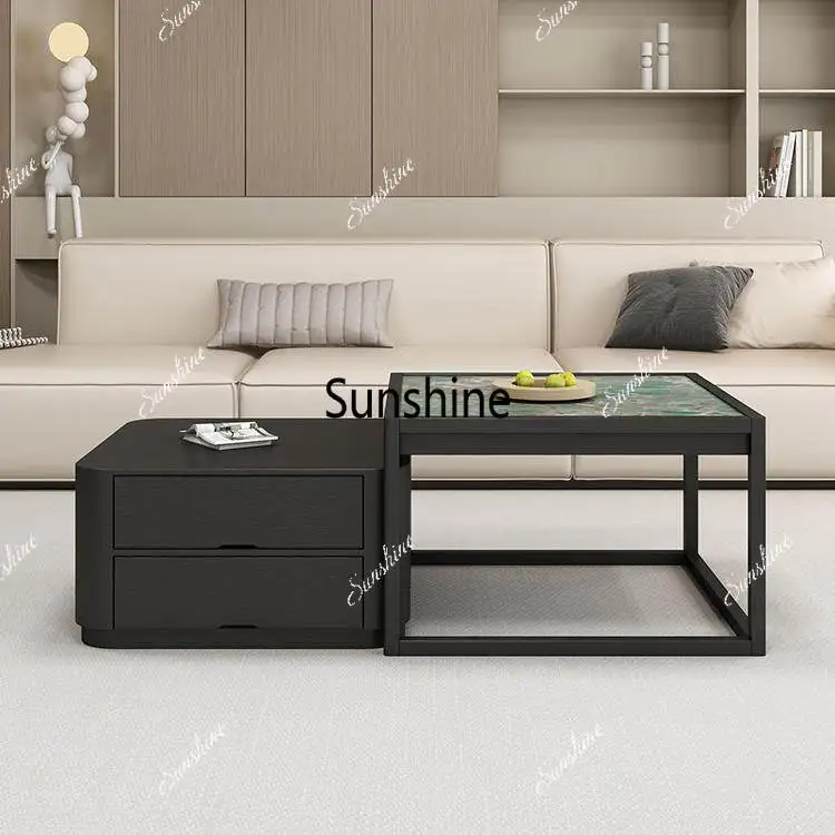 

Solid wood coffee table size combination, living room with drawers, light luxury marble slate