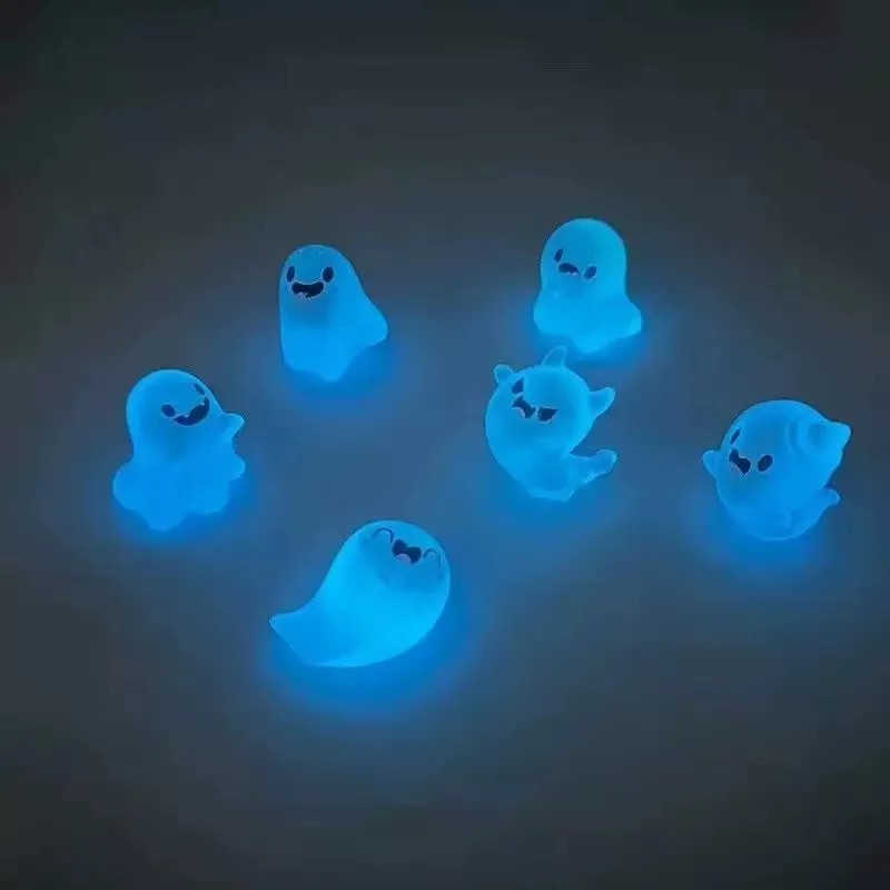 6Pcs Glowing Ghosts for Halloween Resin Decorations, Glowing Ghost Keychains, Doll Pendants, Glowing Elf Micro Landscape Decor