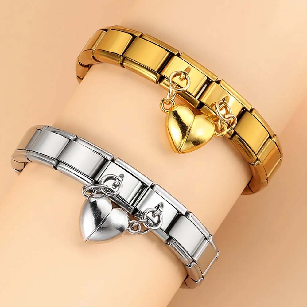 URING Fashion Heart Magnetic Attraction Removable Italian Charm Link Fit 9mm Stainless Steel Bracelet Jewelry DIY Making