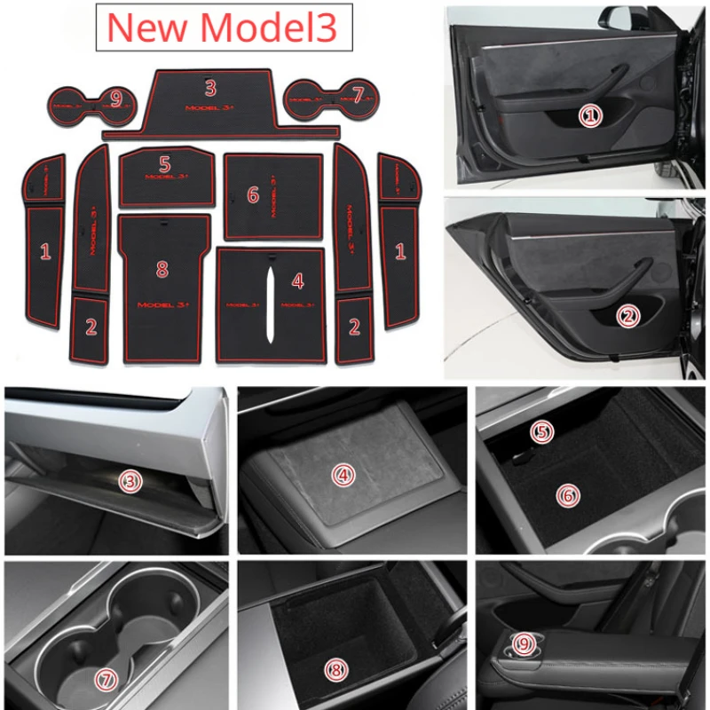 For Tesla Model 3+ Door Slot Pad Water Cup Groove Dust Proof Protective Pad Storage Mat Waterproof Pads Car Interior Accessories