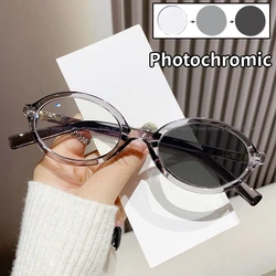 Trendy Round Frame Photochromic Glasses Men Women Travel Outdoor Color Changing Sun Glasses Trendy Minus Diopter Myopia Eyewear