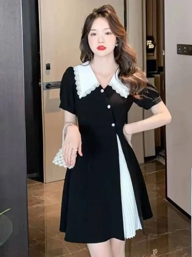 

Dresses For Women Formal Ocn Woman Dress Midi Cute Kawaii Short Sleeve Fairy Korean Style On Sales Aesthetic Haruku Beach
