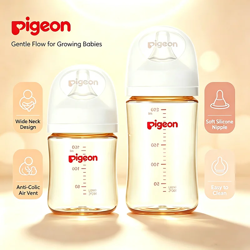 pigeon-ppsu-plastic-baby-bottles-wide-neck-newborn-anti-colic-newborn-feeding-bottle-for-daily-milk-drinking-1pc-clear-scale