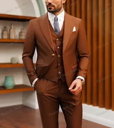 Brown Business Suit Men smoking Groom Groomsman Prom Wedding Party Formal 3 pezzi Set giacca gilet pantaloni B48