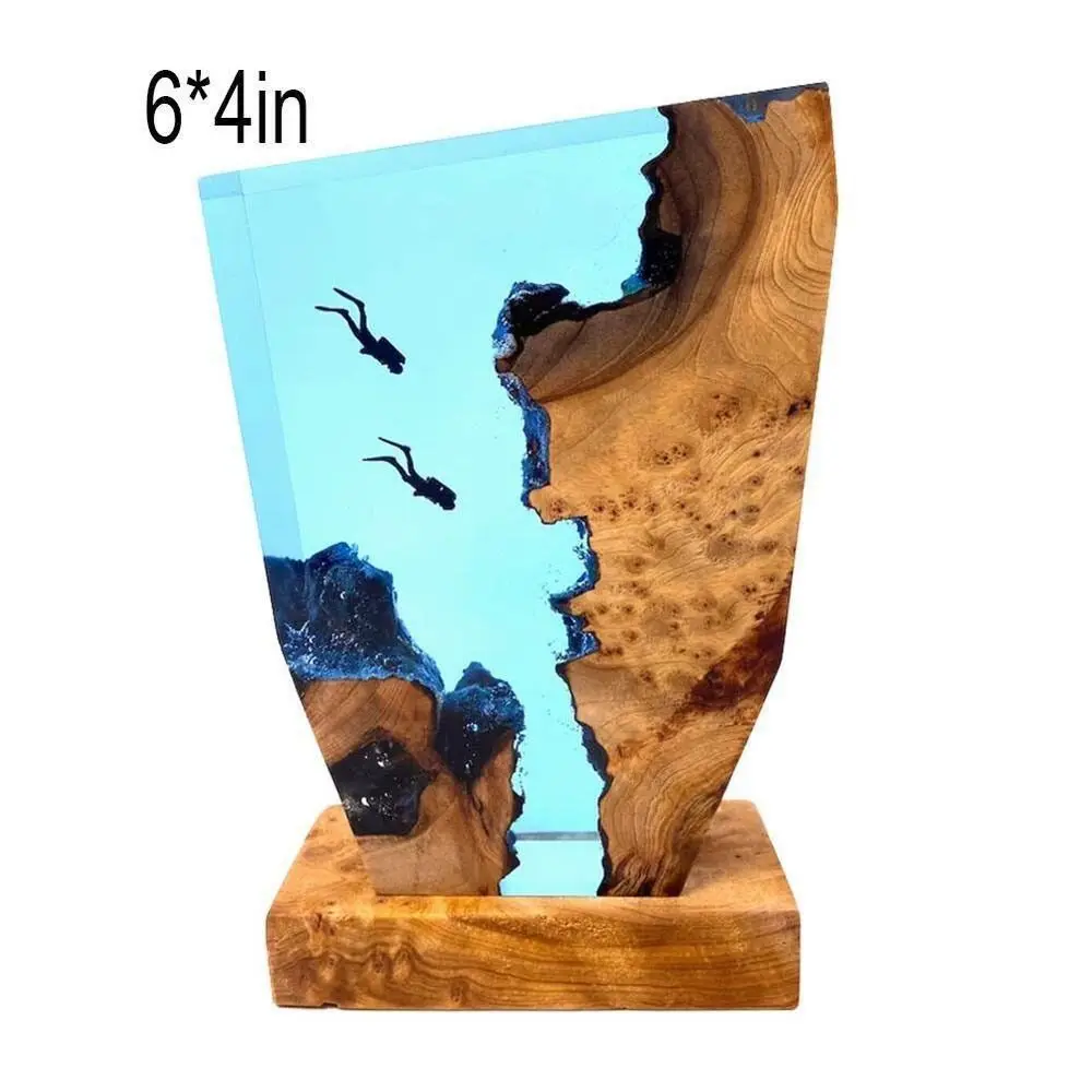 Livre Mergulho Seabed World Resina Table Light, USB Charge, 2 Divers Art Decoração Lâmpada, Caverna Exploração Tema