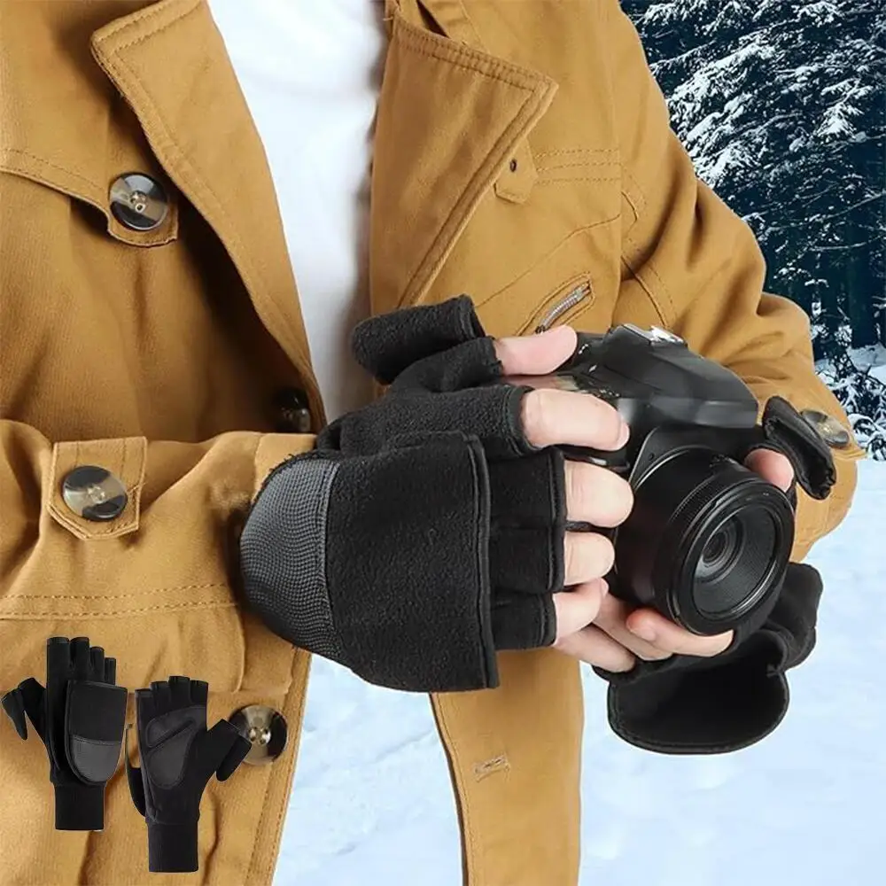 Fingerless Polar Fleece Gloves Mittens  Windproof Thermal Anti Slip Touch Screen Gloves  for Cycling Driving Hiking