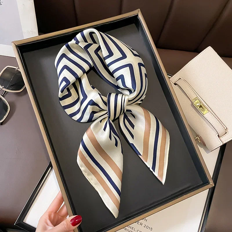 2022 Luxury 70cm Silk Square Scarf Women Print Satin Neck Tie Female Hair Wrisr Headkerchief Shawl Wrap Hijab