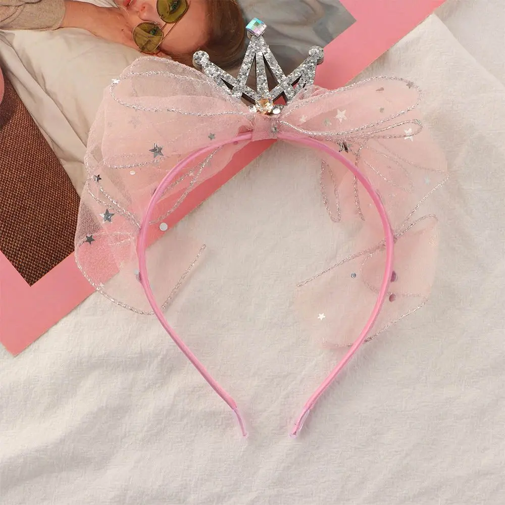 Lovely Girl Shining Diamond Bow Children Mesh Yarn Bow Headband Head Hoop Crown