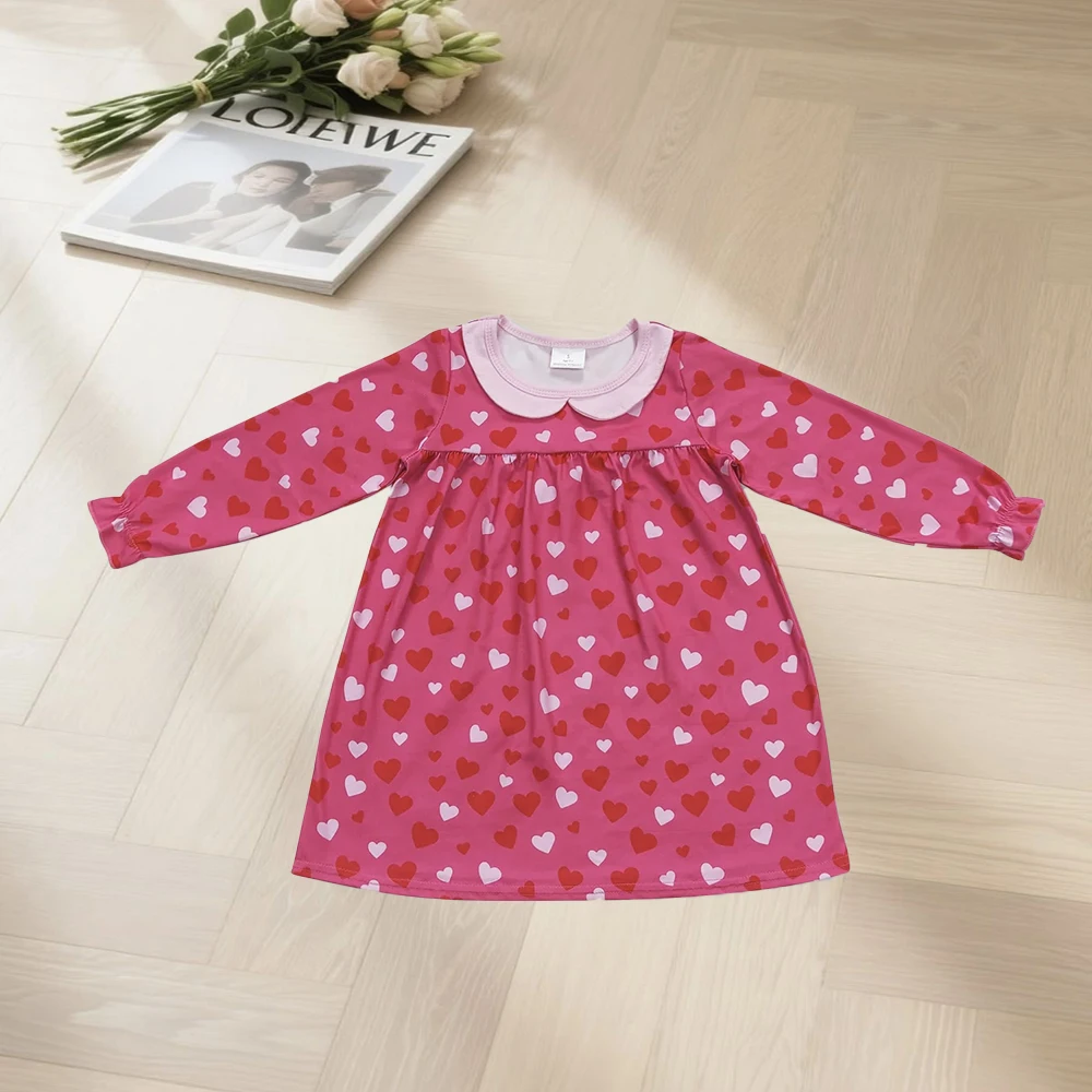 11.18 Baby Girls Dresses Baby Girls Pink Hearts Long Sleeve Valentines Dresses