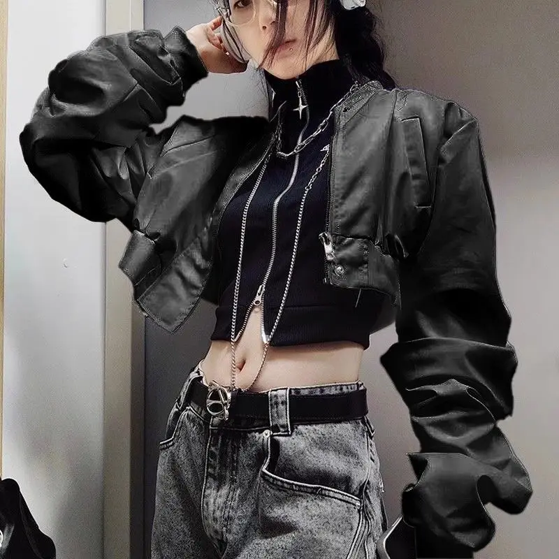 Moto américaine Duplex rétro printemps et automne chaud Cool veste courte à glissière femmes mince mode revers haut à manches longues veste