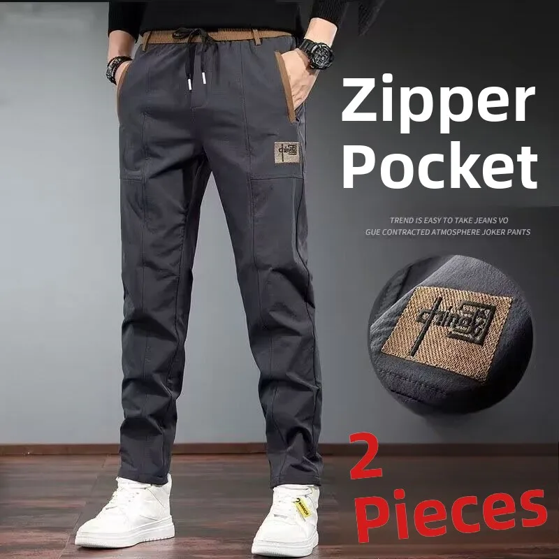 

Мужские повседневные брюки весна-осень, новые, прямые, свободные, с вышивкой, на эластичной талии, спортивные, длинные, больших размеров