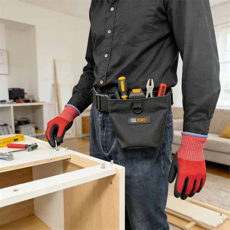 TOOLHUWEI Werkzeugtasche für Nägel und Schrauben, Große Kapazität, Wasserdichte Hardware-Gürteltasche, Elektriker Oxford Tragbare Aufbewahrungstasche – Detail 10