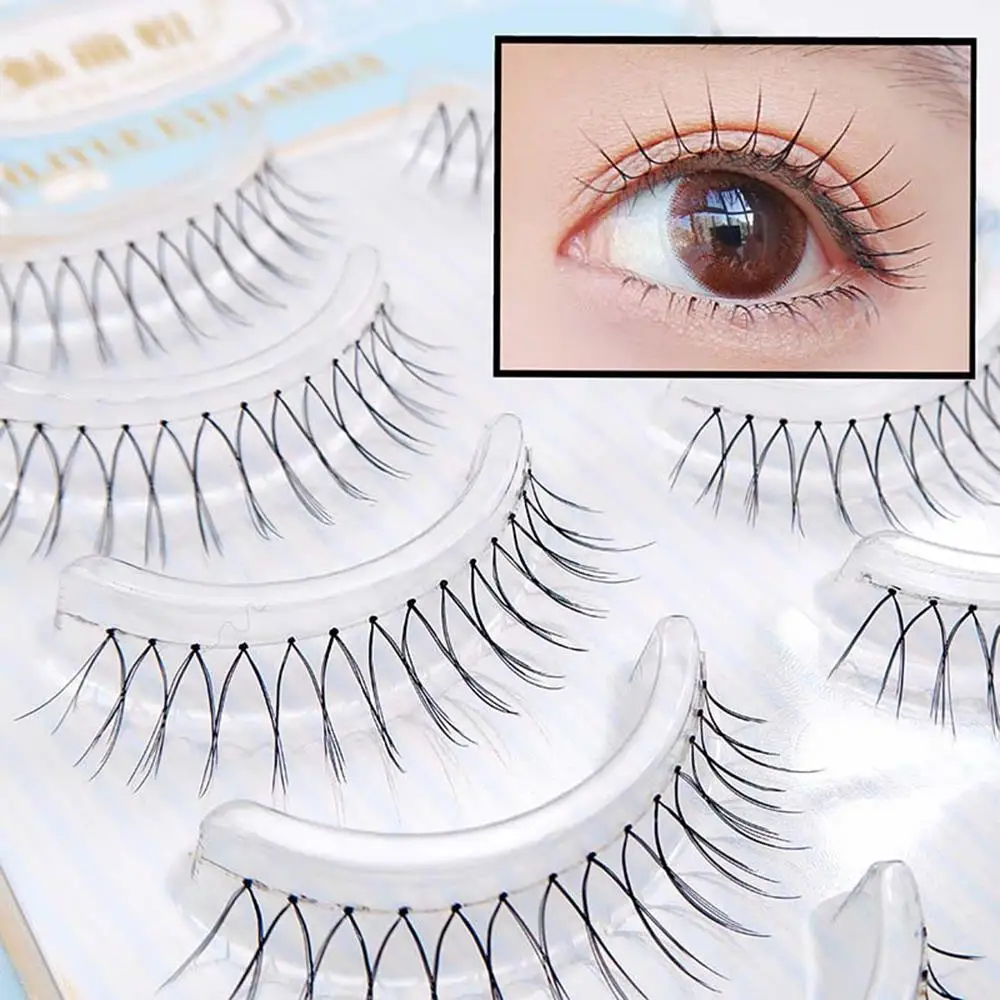 5/10Pairs Korean U-shaped False Eyelashes Natural Wispy Reusable Lash Extension Transparent Stems Eye Comic Eyelashes Makeup