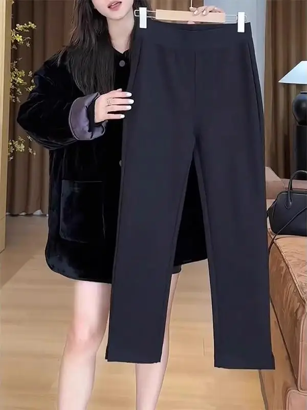 

High Waist Fce Lined Bla Straight Leg Pants Women's Casual Bootcut Trousers Autumn Winter New Sle Slimming Loose Fit