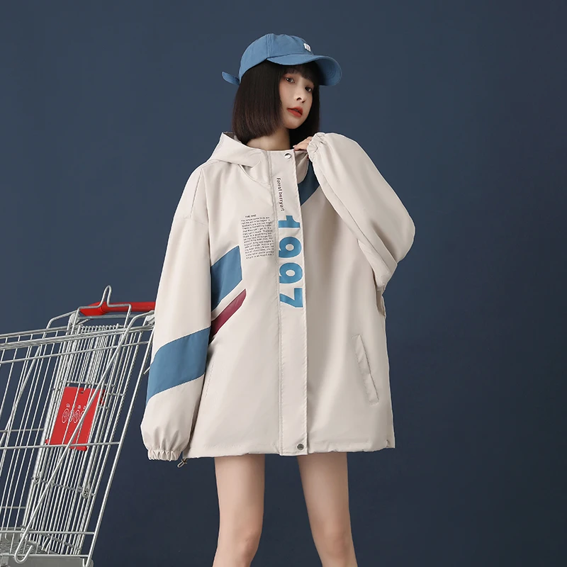 Harajuku Hooded Trench Coats Womens Clothing Spring Autumn 2023 New Korean Loose Large Size bf student Windbreaker Outerwear d30