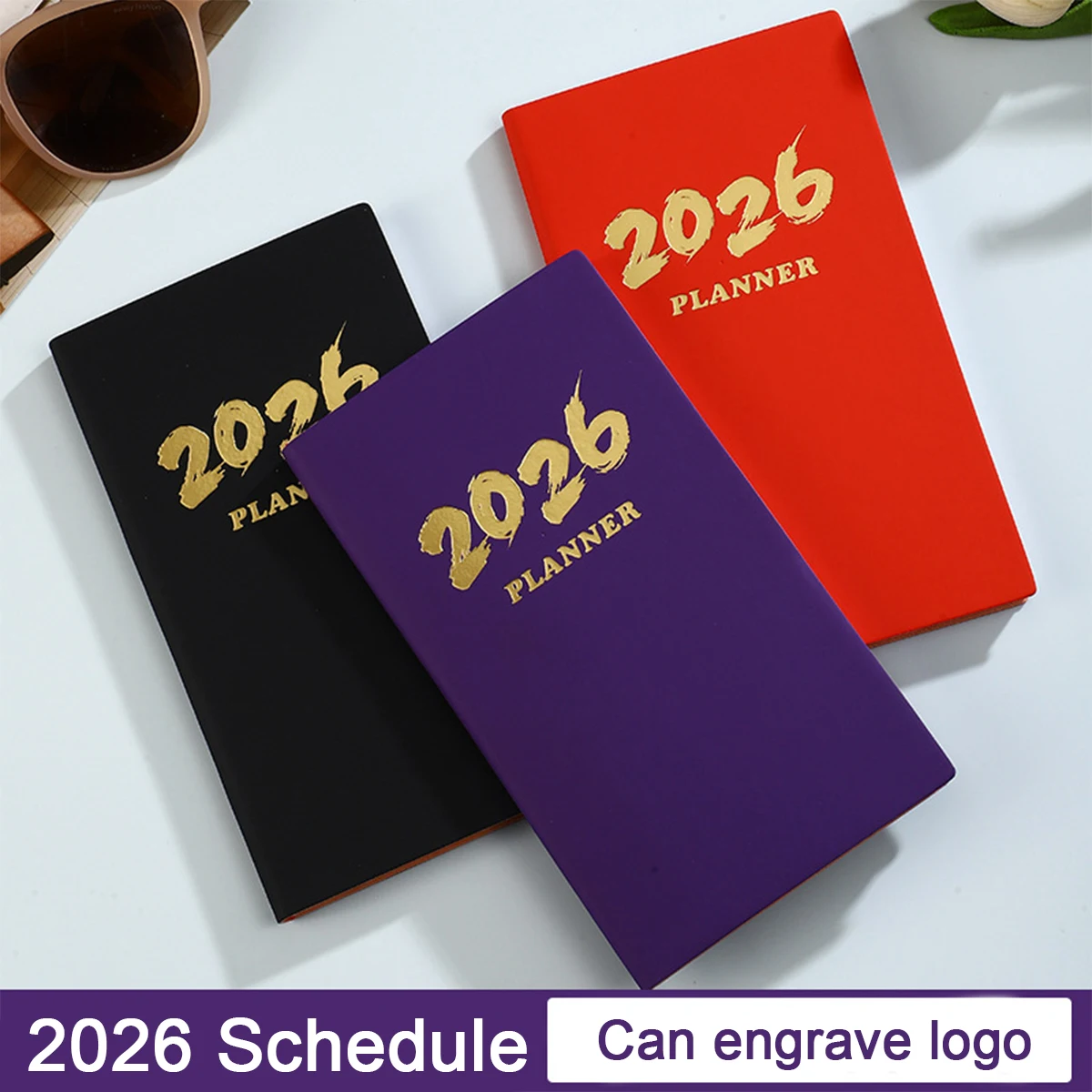 (Can Engrave Logo) A6 Small 2026 Daily Planner, English Pages, 365-day Self-disciplineCard, Pocket Memo, Business Schedule