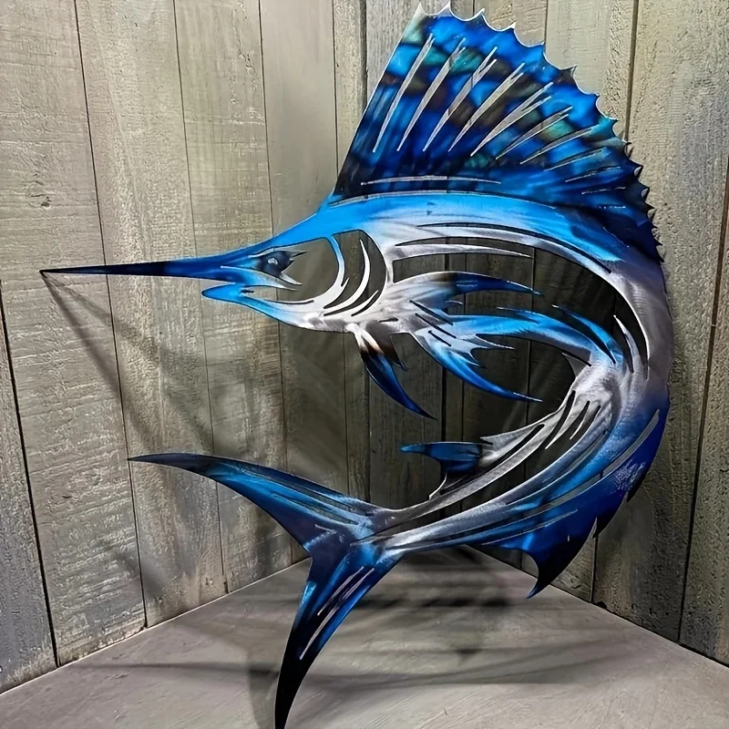 Sailfish Metal Wall Art - Minimalist Nautical Sailfish Fish Decor, Wall-Mounted Iron Marine Art Suitable for Father's Day Gifts