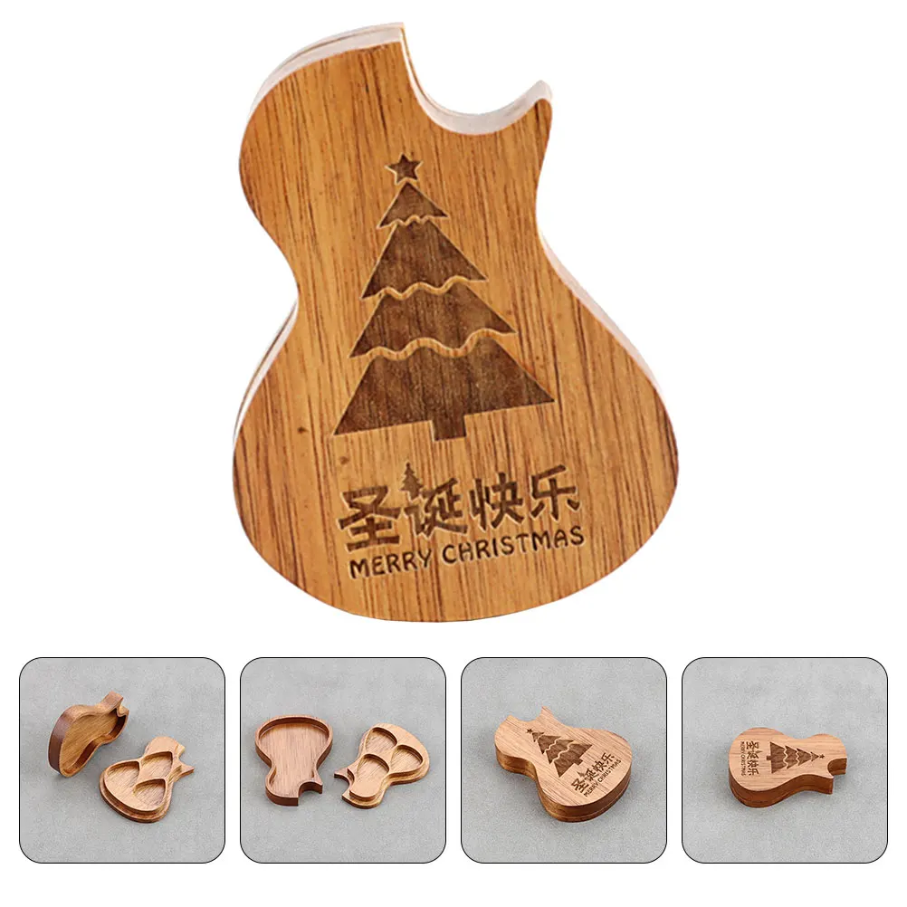 

Christmas Tree Guitar Picks Storage Case Base Holder Container Wood Organiser