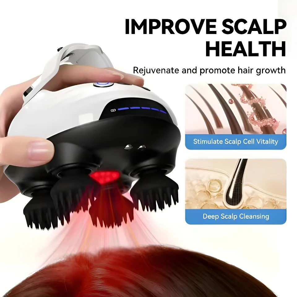 

Электрический массажер для кожи головы с 8 силиконовыми массажными головками, вибрационное устройство для разминания кожи головы, 3 режима для роста волос, стресса, расслабления