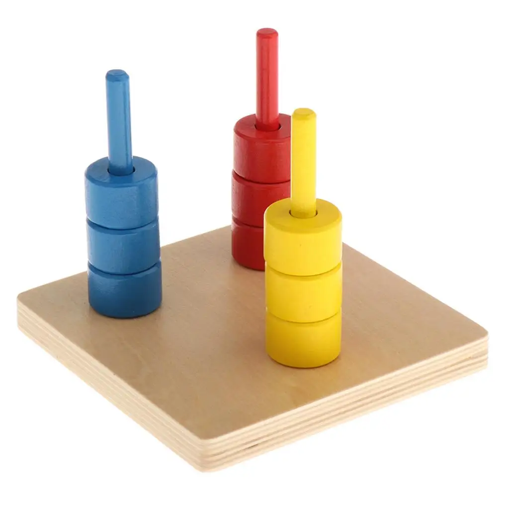 Dischi in materiale Montessori in legno a 3 colori, giocattoli per tasselli per bambini realizzati a mano