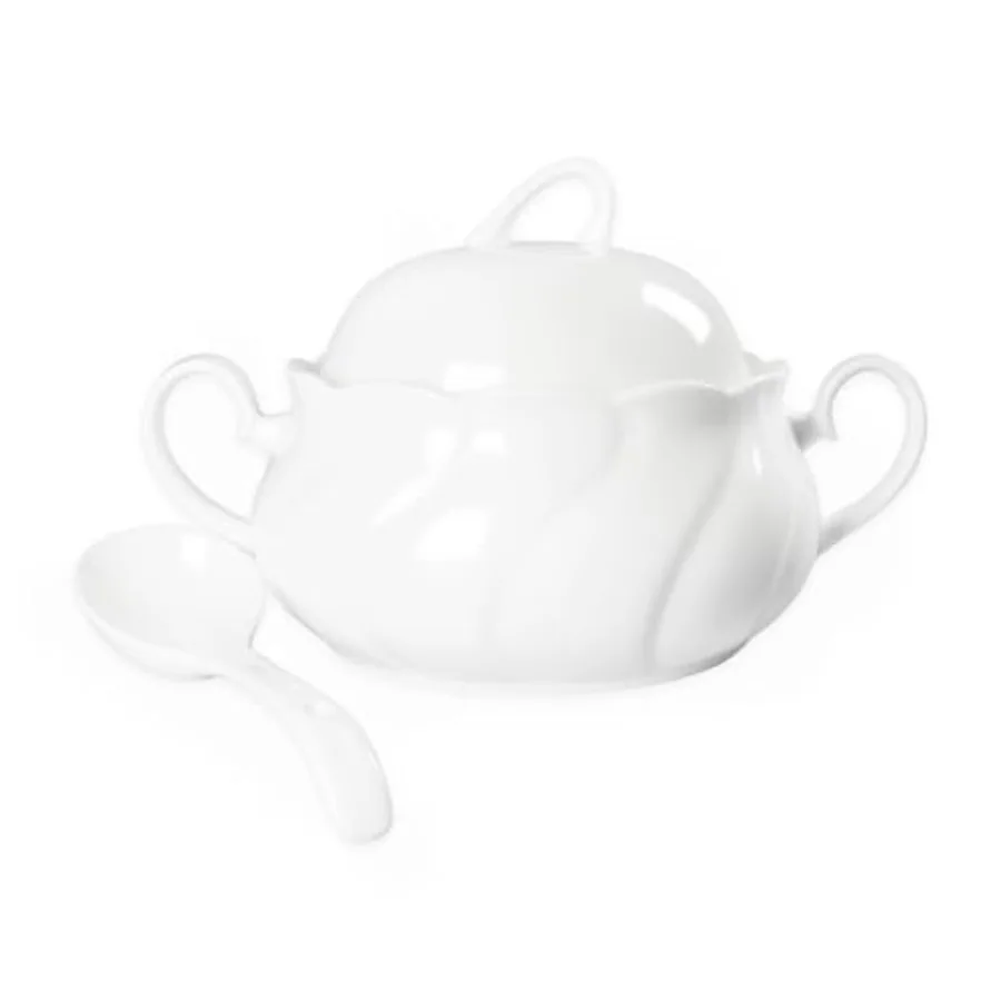 

Ceramic Serving Soup Tureen Bowls with Lid and soup spoon, 2.1 QT White French Serving Tureen, Lovely Soup Pot for Casserole di