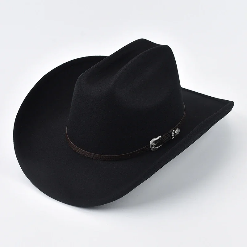 Sombrero Vaquero Occidental Unisex con Borde Grande de Cuero Vintage, Estilo Caballero y Vaquera, Sombrero Cloche, Sombrero de Iglesia, Gorras para Hombre
