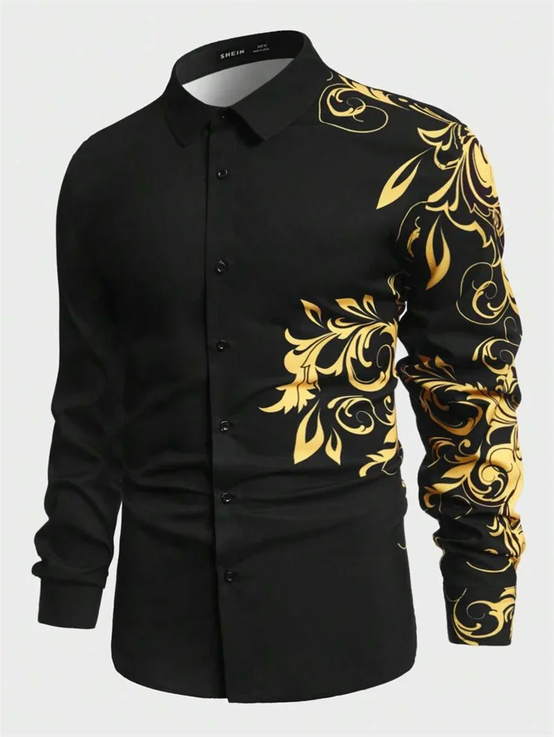 

Men's New Dark Striped Design 3D Printed Shirt Retro Simple Business Casual Slim Long Sleeve Lapel Button Shirt Men's Top