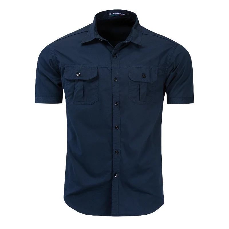 Cargo Shirt Men Cotton Camisa Military Style Overshirt Short Sleeved Blouses Tooling Shirts Outdoor Trekking Clothing Tops