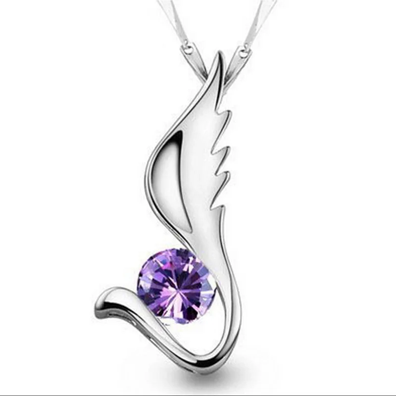 

925 Sterling Silver Necklace Wing Zircons Pendant Ladies Fashion Simple Birthday Party Wedding Anniversary Jewelry Gift