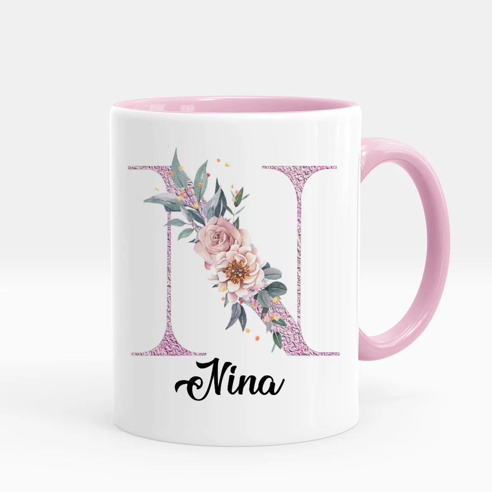 Tasse à café florale personnalisée avec nom, tasse à thé et lait créative, tasses pour l'eau, le thé, le lait, anniversaire, cadeau de fête des mères