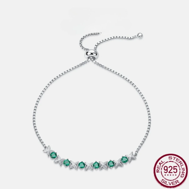 

New S925 pure silver light luxury fashionable emerald inlaid color treasure adjustable hand jewelry versatile wedding jewelry