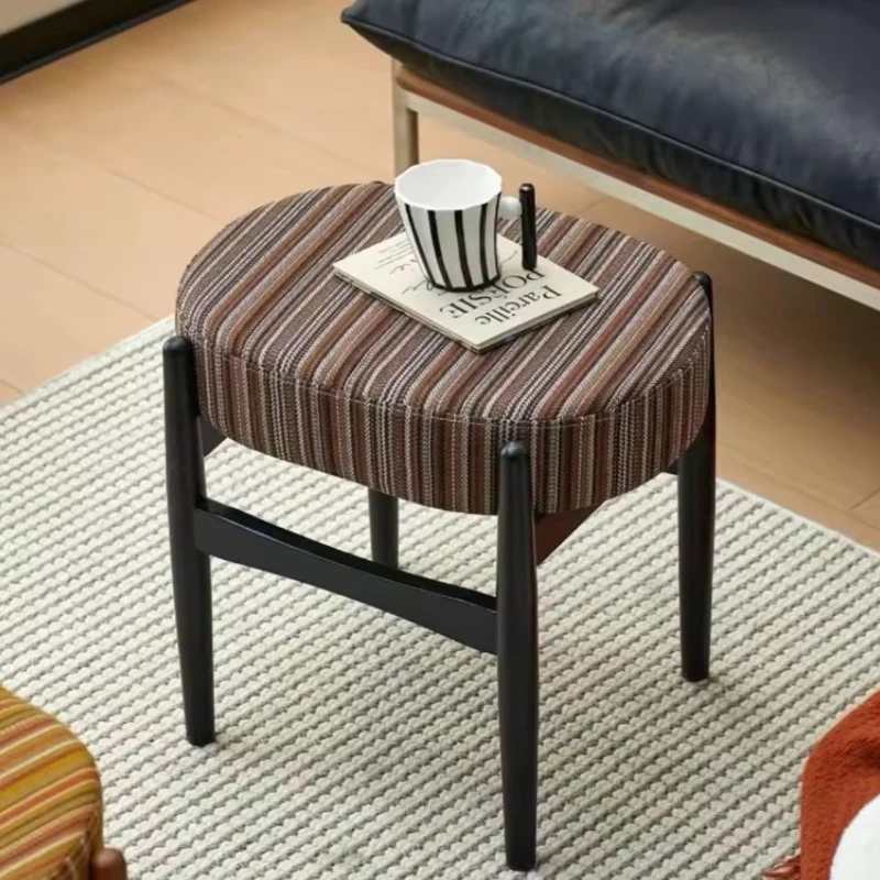 Medieval Solid Wood Soft Pack Makeup Stool Bedroom Sponge Dressing Chair Minimalist Doorway Shoe Changing Non-slip Low Stool