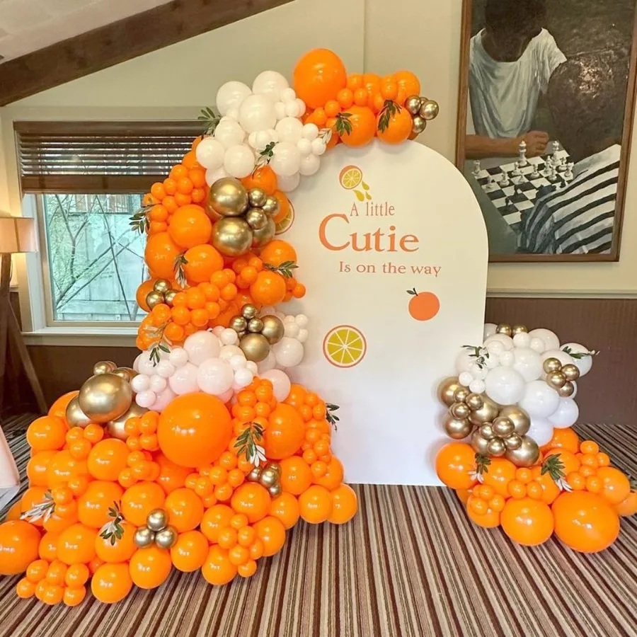 Комплект арки оранжевых и белых воздушных шаров 162 шт. Оранжево-белые металлические золотые и воздушные шары с конфетти на осень, День Благодарения, детский душ Ха