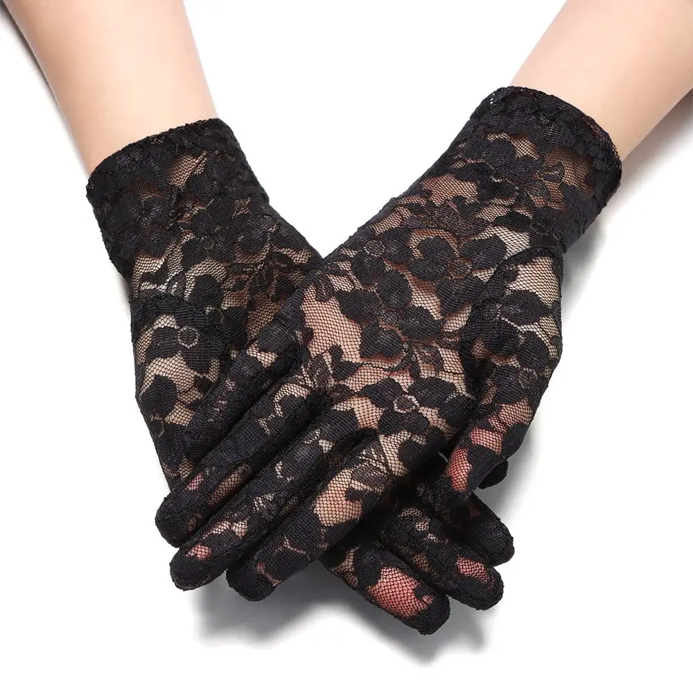 Guantes cortos de protección solar para mujer, guantes de encaje para novia, guantes de protección UV, mitones ahuecados para fiesta gótica