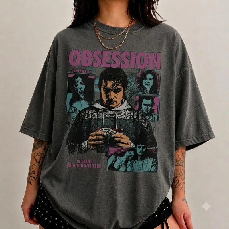 Retro Obsessed T-shirt, Retro One Wish Willow Pattern T-shirt for Men and Women Y2K Aesthetic Trend Cotton T-shirt