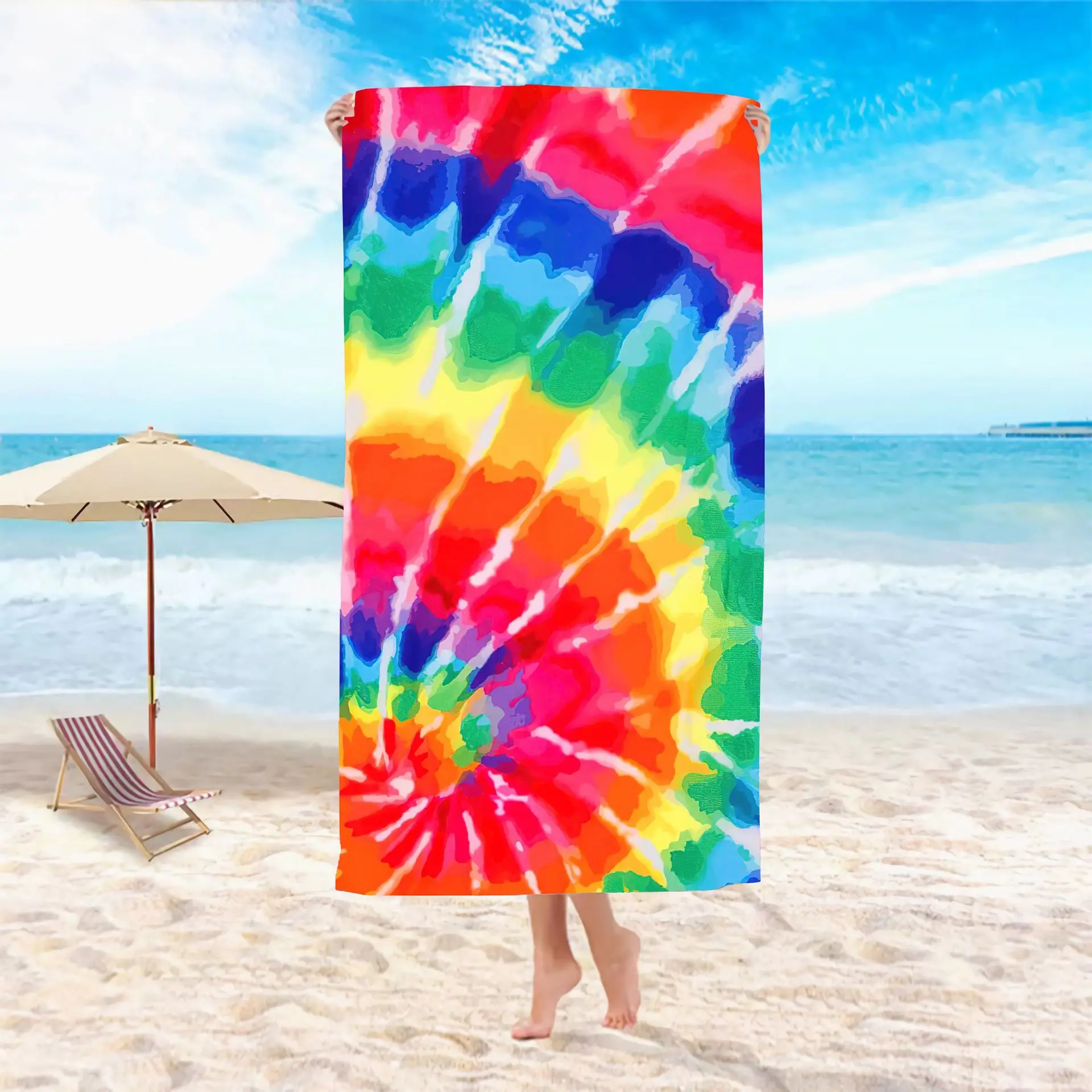 Blue Ocean Wave Texture Beach Towel Abstract Print Quick Dry Absorbent Towel For Beach