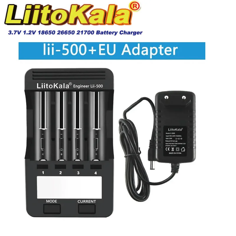 LiitoKala Lii-500 LCD Smart Batterieladegerät für 18650 26650 16340 18350 3.7V 1.2V 18650+US/EU-Steckeradapter – Detail 7