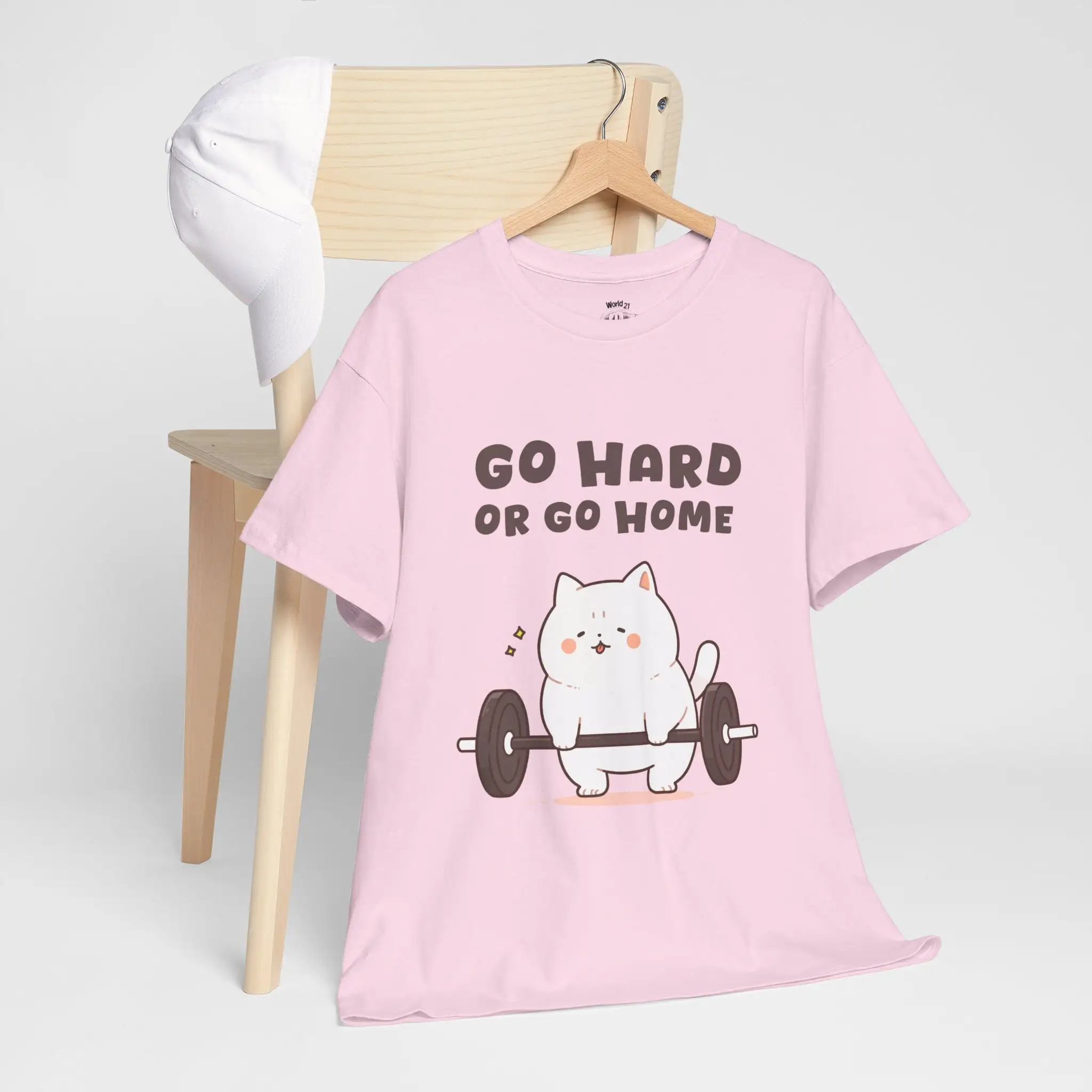 Cute Cartoon Lifting Barbell Cat Print T-shirt Unisex Funny Gym Slogan Graphic Oversized Cotton Short Sleeve Tee Workout Casual
