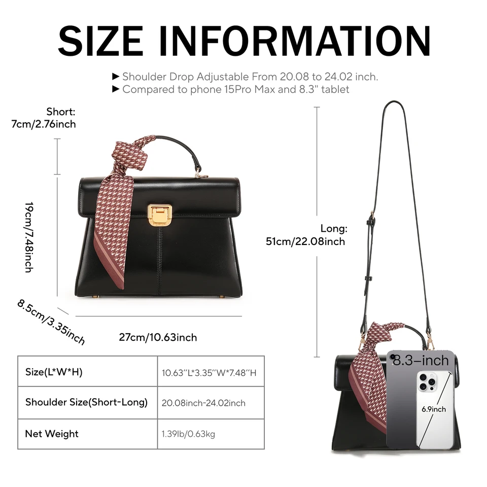 ITAMOOD Genuine Leather Handbag with Scarf | Luxury Designer