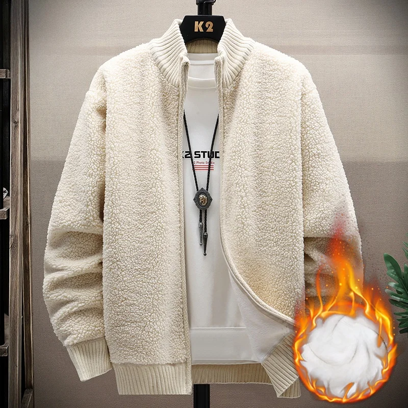 

Thiened Fce Lined Stand Collar Men's Jaet Korean Sle Casual eep Ruffle Coat Warm Cardigan Outerwear by TUCANO