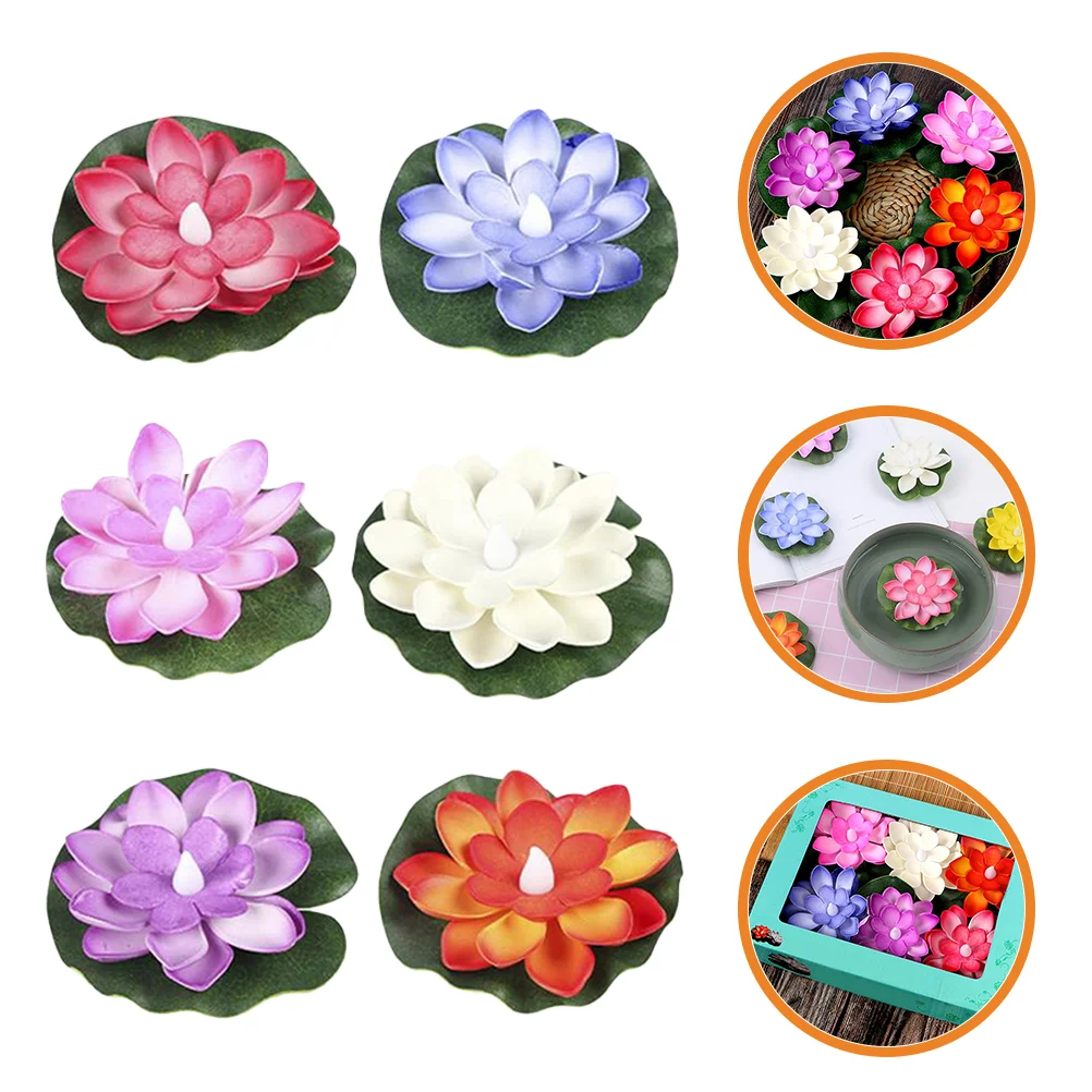 6 Pcs Flowers Decoration Lotus Floating Water Lamp Plant Foam Fish Tank Decorations Pond Light