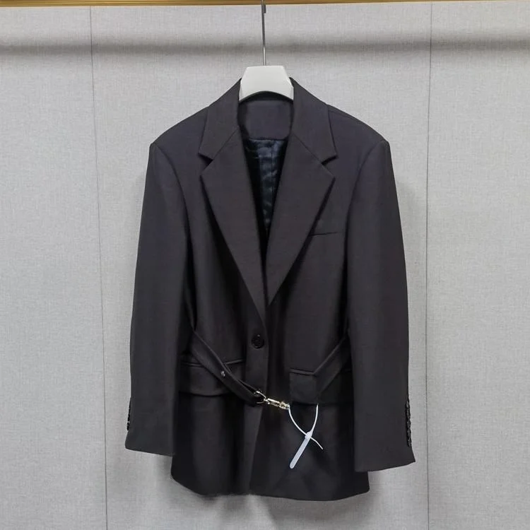 

MaSandeM Women's Brown Belted Waistcoat Autumn Winter New Sle Suit Jaet Straight Cut Commute Sle Long Sve Single Button