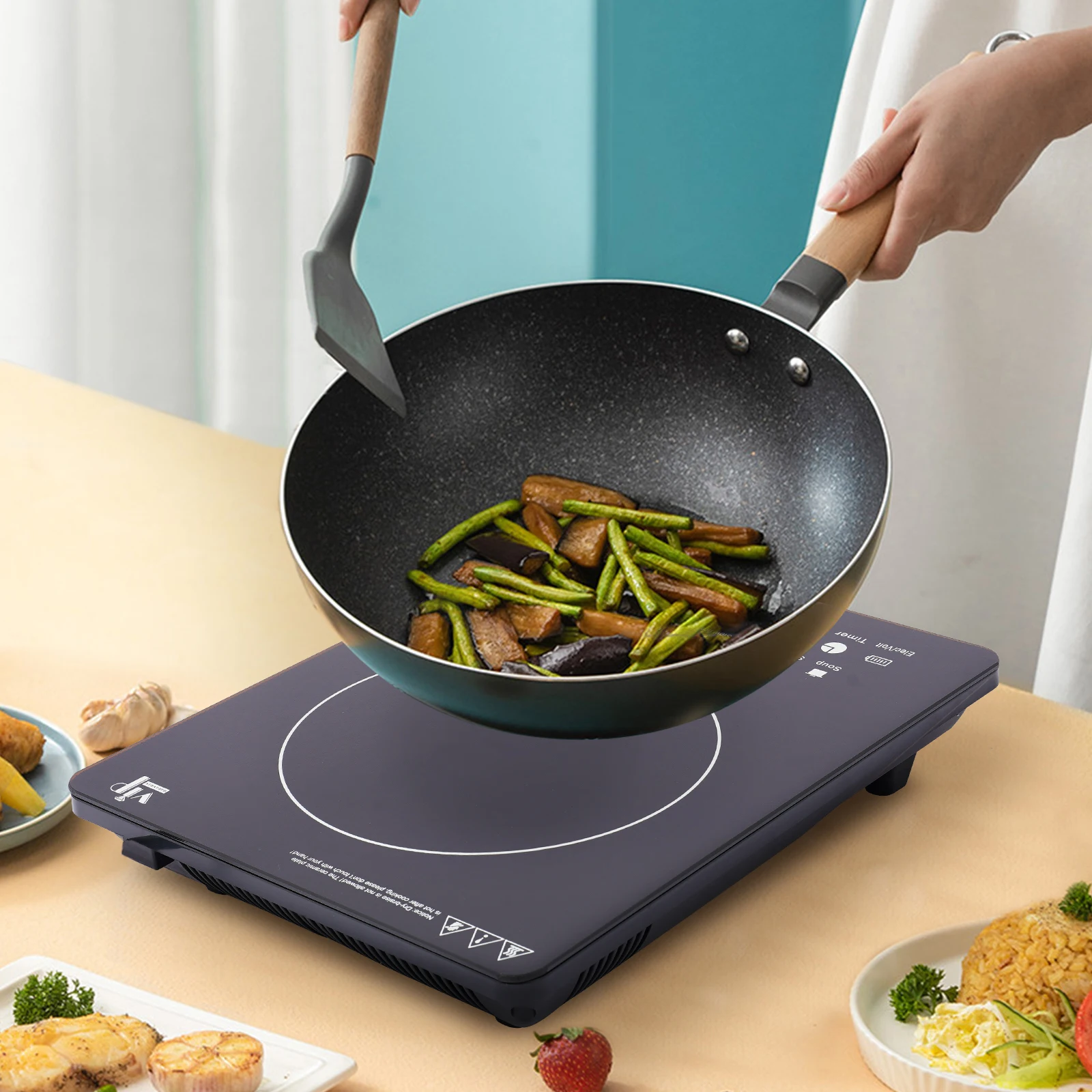 موقد حثي محمول قابل للتعديل 2200 وات موقد كهربائي يعمل بالحث مع لوحة لمس 8 برامج محددة مسبقًا للطهي