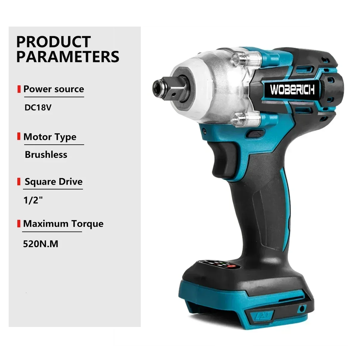 Brushless Cordless Electric Impact Wrench Rechargeable 1/2 inch Wrench Power Tools Compatible for Makita 18V Battery(No battery)