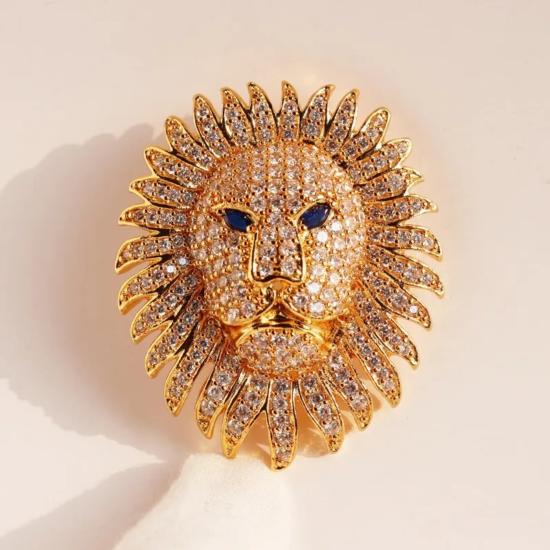[Miss Jenny]European and American Light Luxury Heavy-set Full-set  Zircon Lion's Head Brooch For Men and Women M056