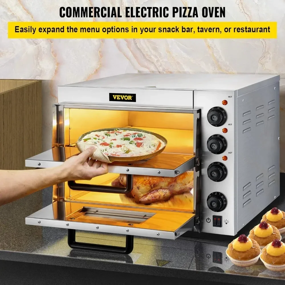 ck Layer, 110V 1950W Stainless Steel Electric Pizza Oven with Stone and She