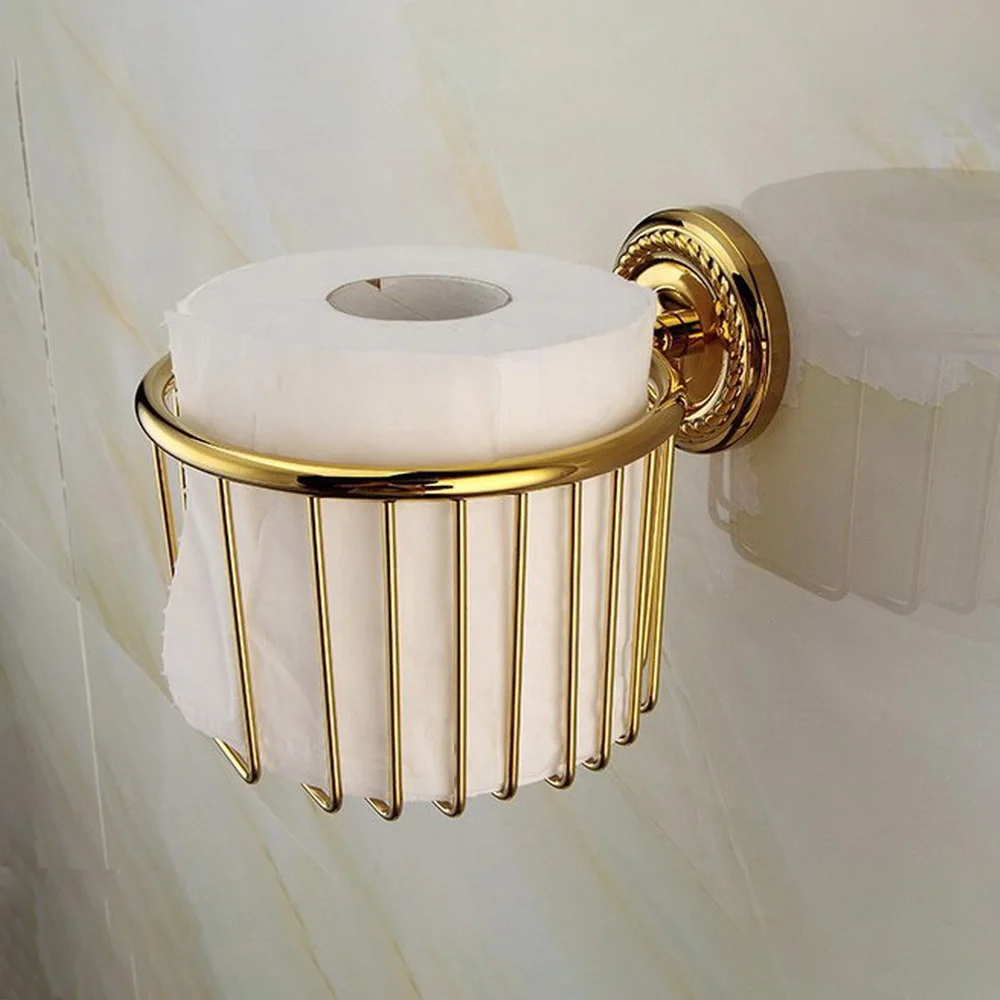 Gold Color Bathroom Accessaries Toliet Tissue Paper Basket Towel Roll Holder Chinese Luxury Style zba609