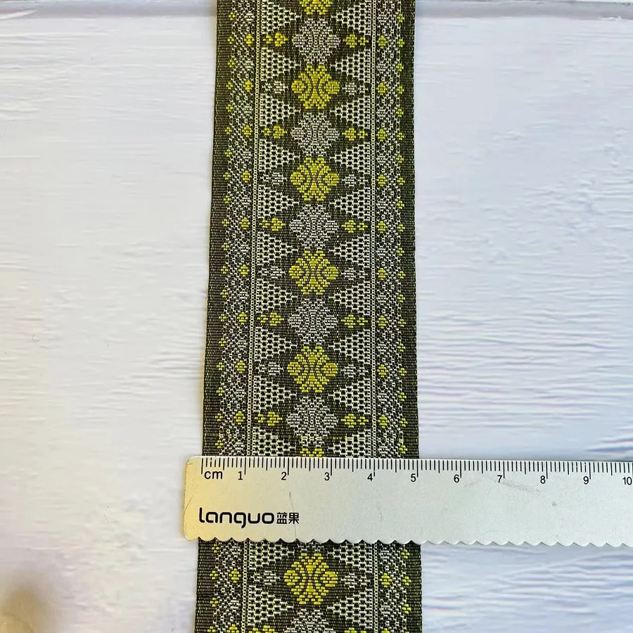 Cinta Jacquard tejida de estilo étnico, accesorios de ropa, flores verdes clásicas, ancho de 5 CM, LS-2189, 10 yardas/lote